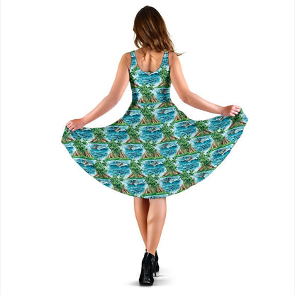 Palm Tree Hawaiian Themed Design Print Sleeveless Dress