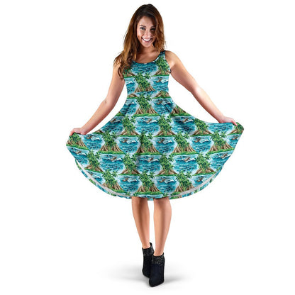 Palm Tree Hawaiian Themed Design Print Sleeveless Dress