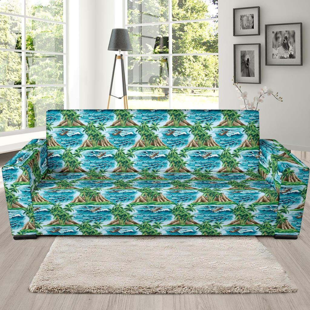 Palm Tree Hawaiian Themed Design Print Sofa Slipcover-JTAMIGO.COM