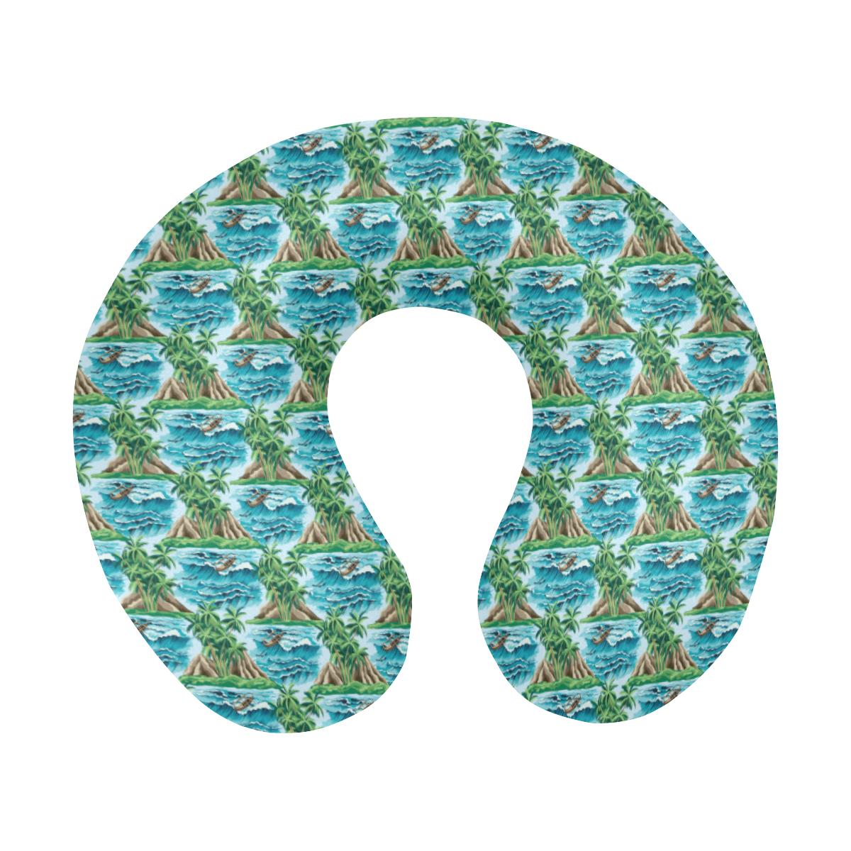 Palm Tree Hawaiian Themed Design Print U-Shaped Travel Neck Pillow-JTAMIGO.COM