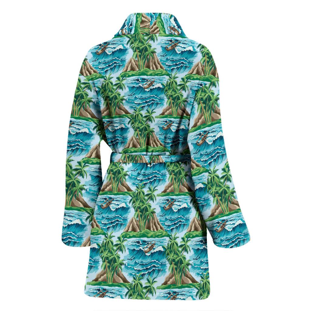 Palm Tree Hawaiian Themed Design Print Women Bath Robe-JTAMIGO.COM