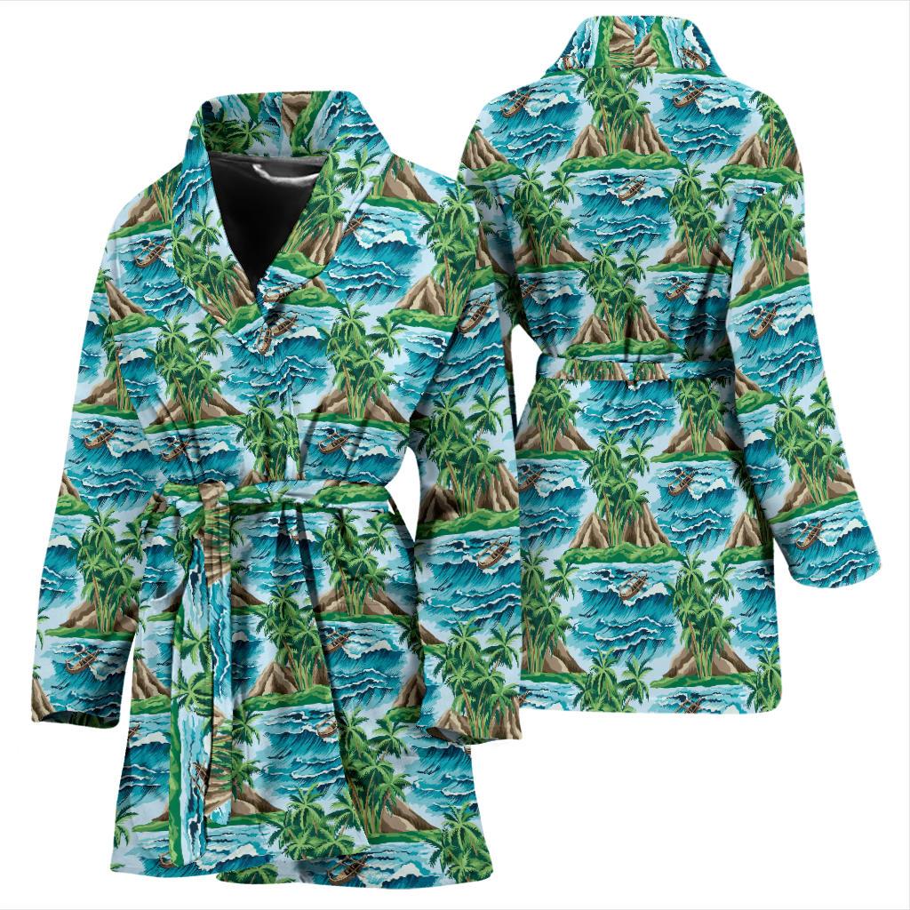 Palm Tree Hawaiian Themed Design Print Women Bath Robe-JTAMIGO.COM