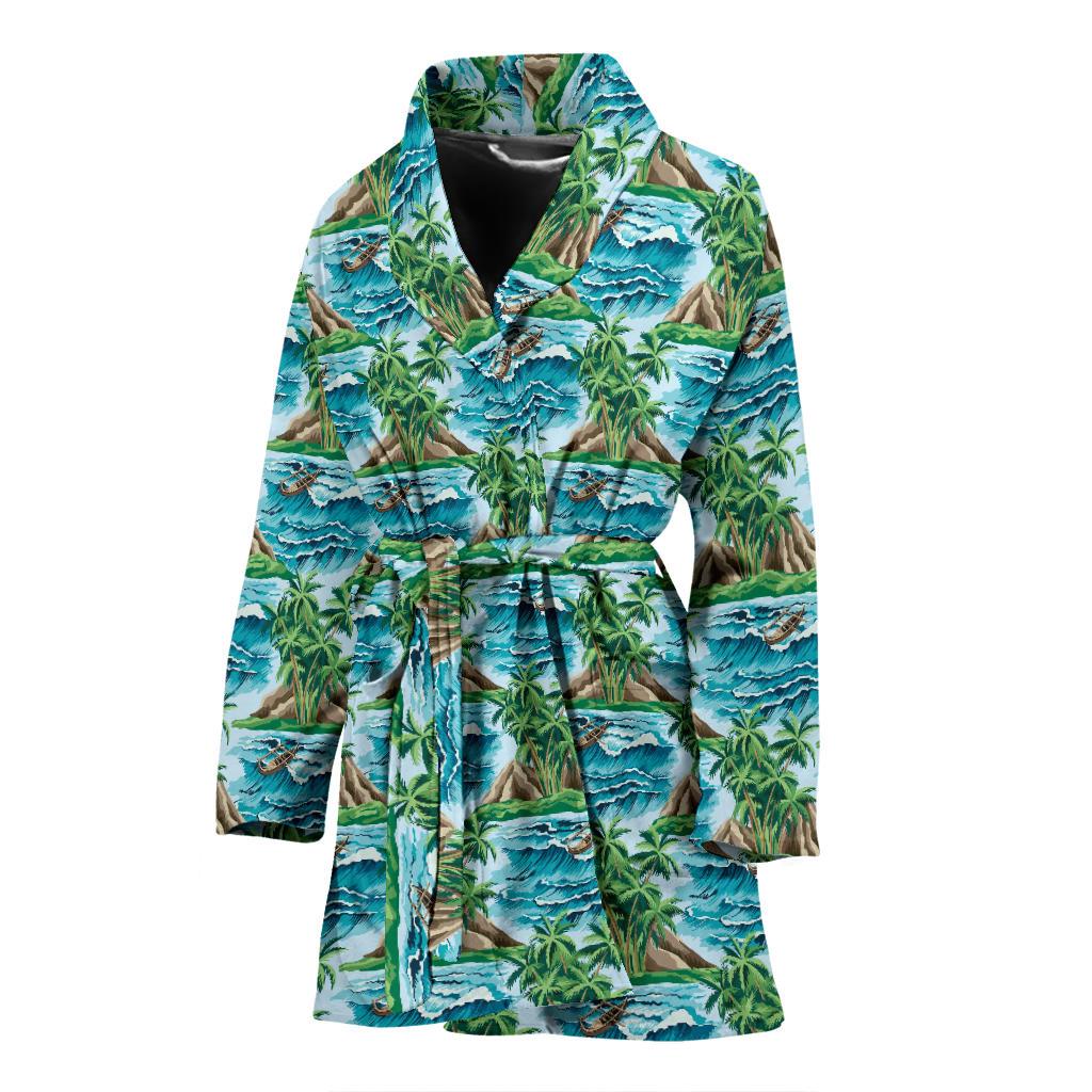 Palm Tree Hawaiian Themed Design Print Women Bath Robe-JTAMIGO.COM