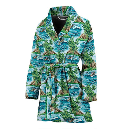 Palm Tree Hawaiian Themed Design Print Women Bath Robe-JTAMIGO.COM