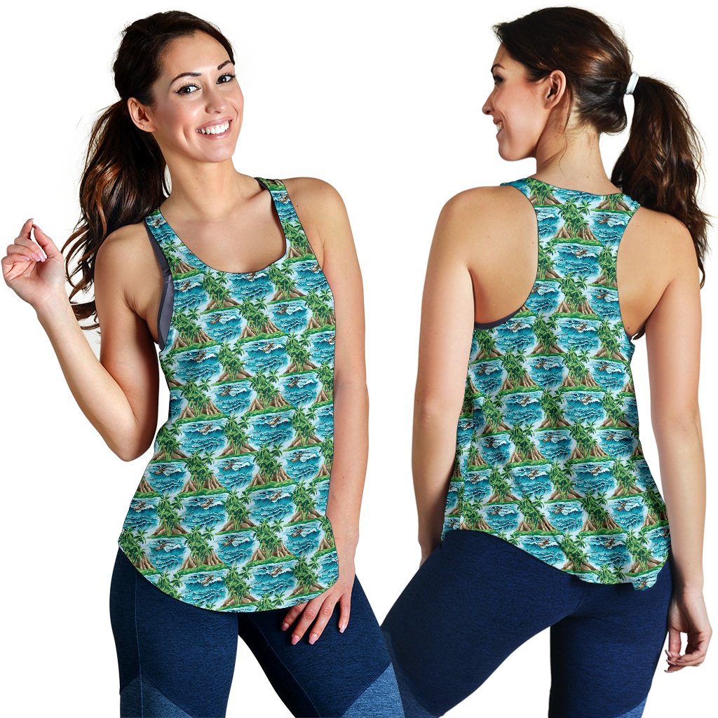 Palm Tree Hawaiian Themed Design Print Women Racerback Tank Top