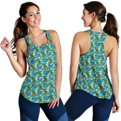 Palm Tree Hawaiian Themed Design Print Women Racerback Tank Top