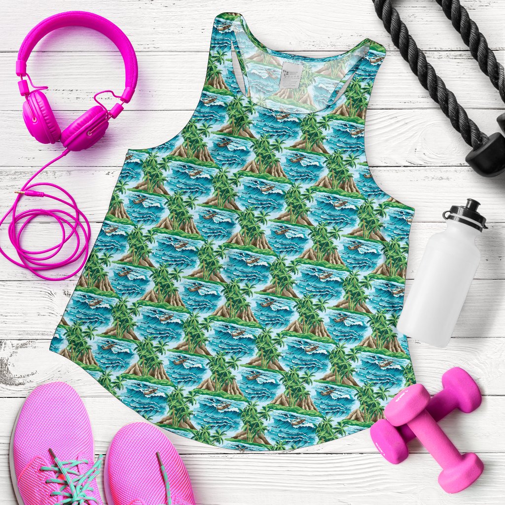 Palm Tree Hawaiian Themed Design Print Women Racerback Tank Top