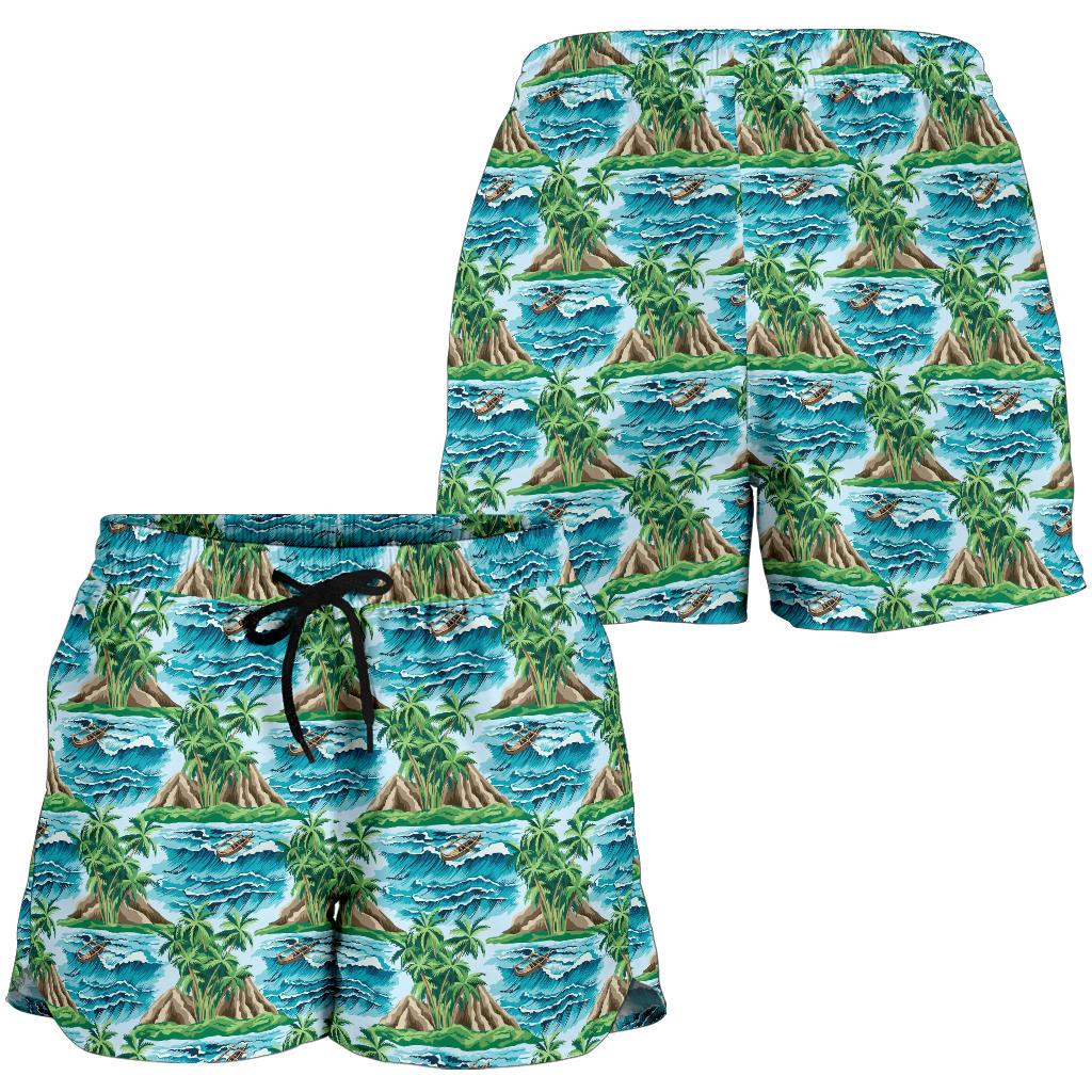 Palm Tree Hawaiian Themed Design Print Women Shorts-JTAMIGO.COM