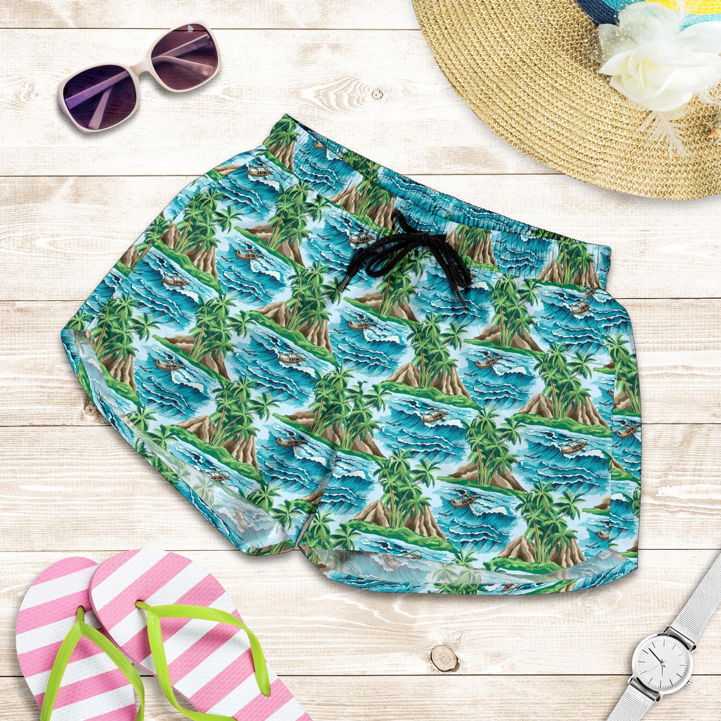 Palm Tree Hawaiian Themed Design Print Women Shorts-JTAMIGO.COM