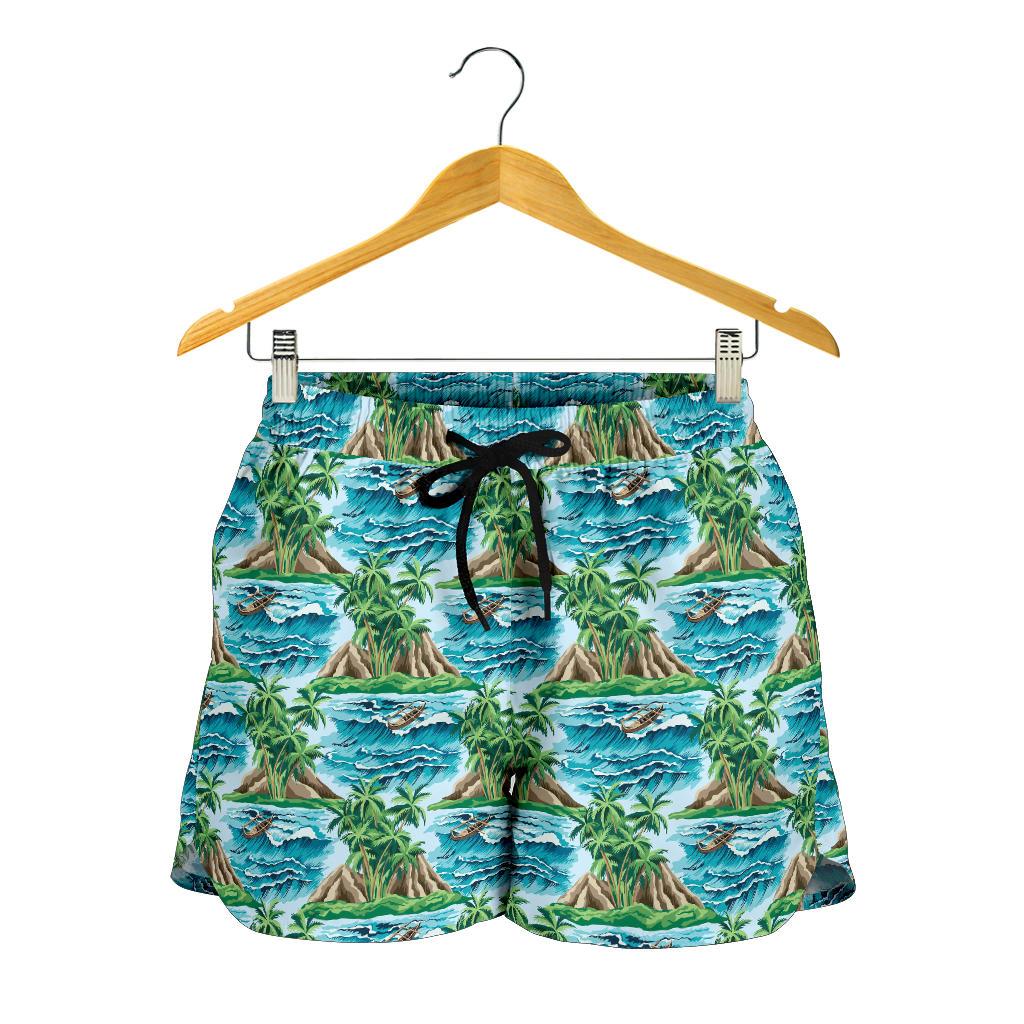 Palm Tree Hawaiian Themed Design Print Women Shorts-JTAMIGO.COM
