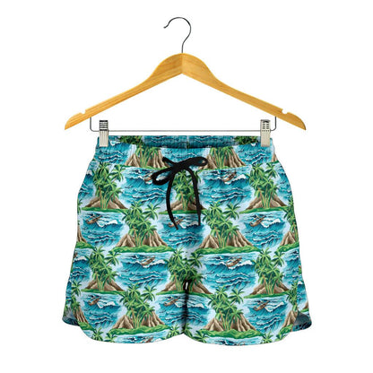 Palm Tree Hawaiian Themed Design Print Women Shorts-JTAMIGO.COM