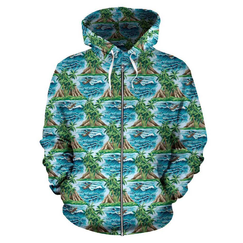 Palm Tree Hawaiian Themed Design Print Zip Up Hoodie