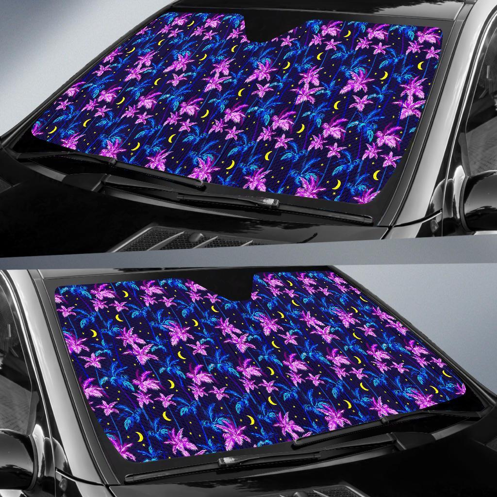 Palm Tree Night Scene Design Print Car Sun Shade For Windshield