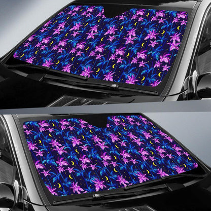 Palm Tree Night Scene Design Print Car Sun Shade For Windshield
