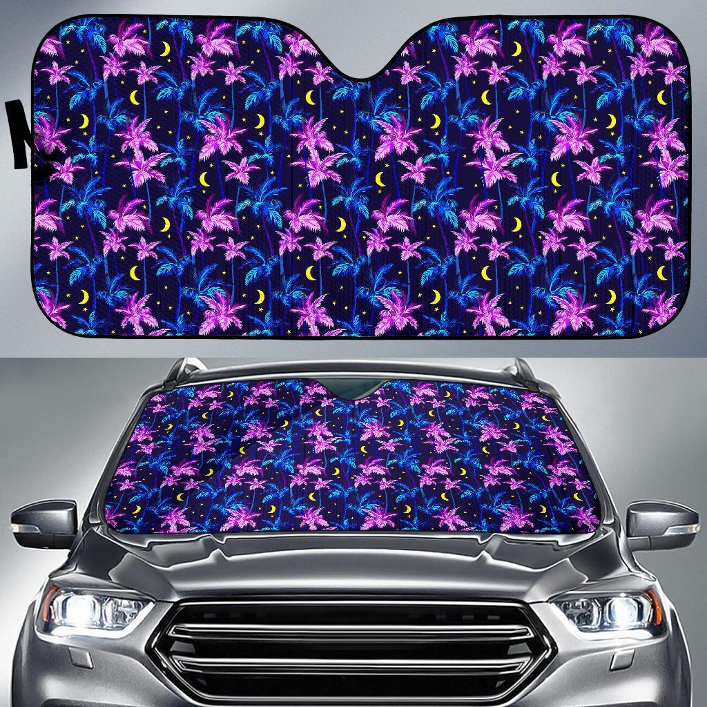 Palm Tree Night Scene Design Print Car Sun Shade For Windshield