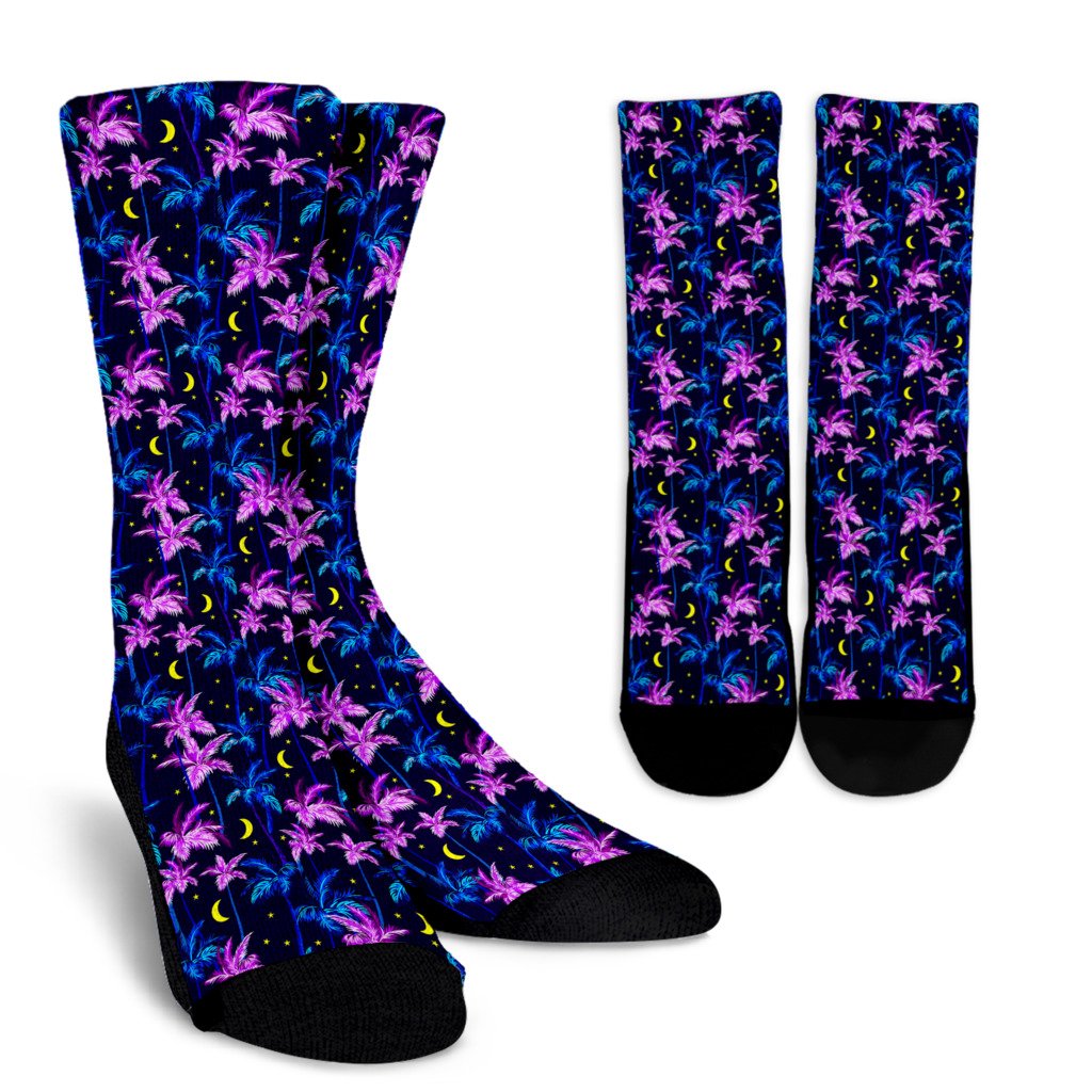 Palm Tree Night Scene Design Print Crew Socks