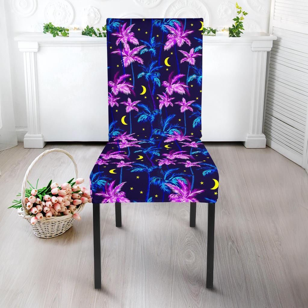 Palm Tree Night Scene Design Print Dining Chair Slipcover-JTAMIGO.COM