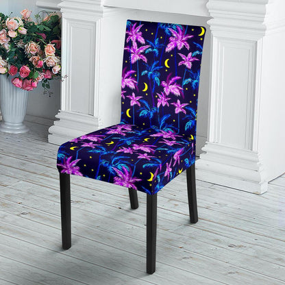 Palm Tree Night Scene Design Print Dining Chair Slipcover-JTAMIGO.COM