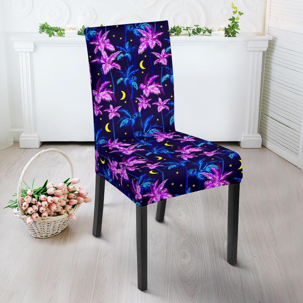 Palm Tree Night Scene Design Print Dining Chair Slipcover-JTAMIGO.COM