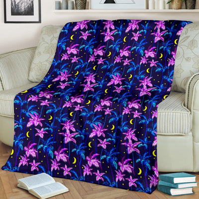 Palm Tree Night Scene Design Print Fleece Blanket