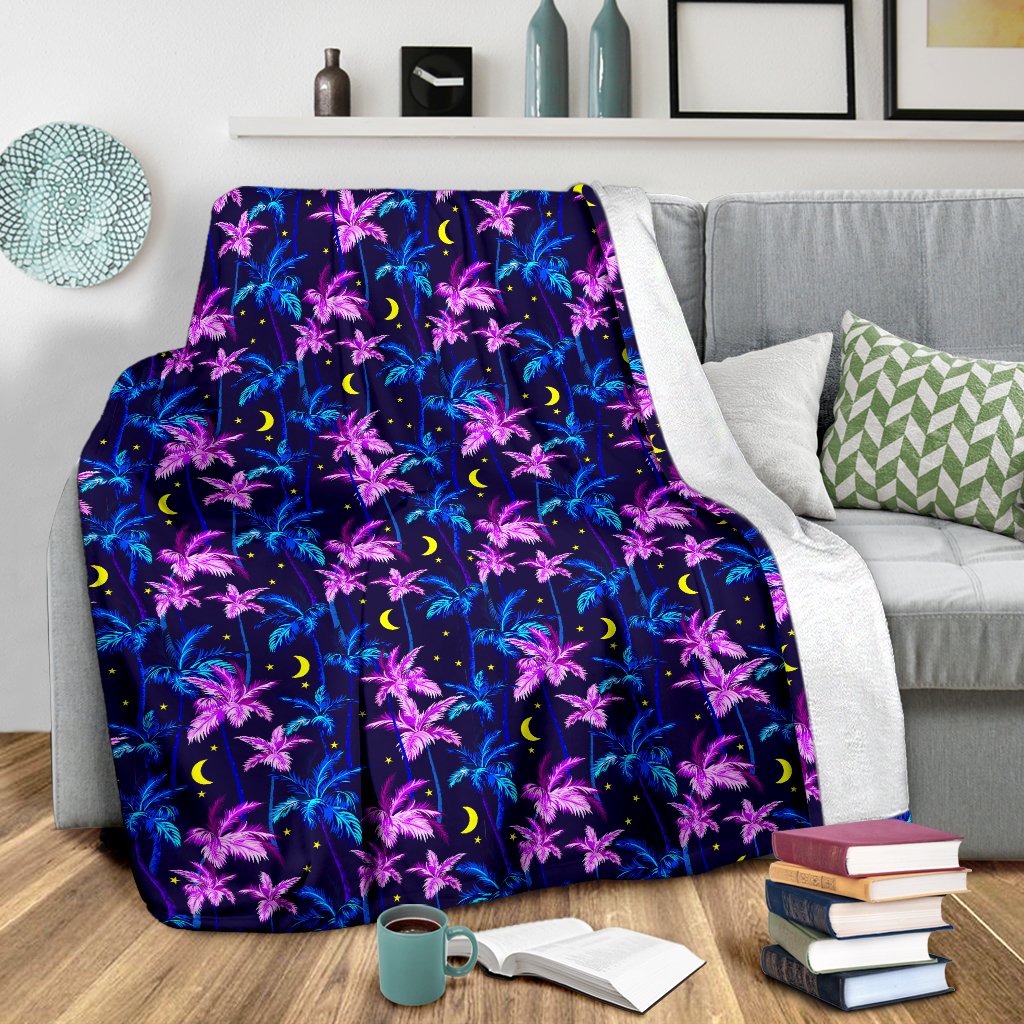Palm Tree Night Scene Design Print Fleece Blanket