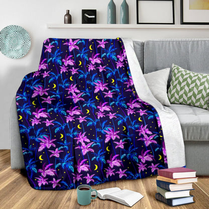 Palm Tree Night Scene Design Print Fleece Blanket
