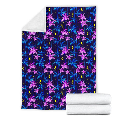 Palm Tree Night Scene Design Print Fleece Blanket