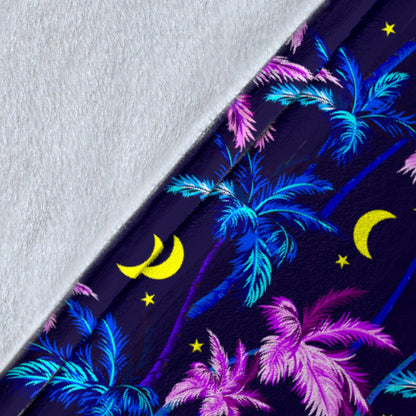 Palm Tree Night Scene Design Print Fleece Blanket