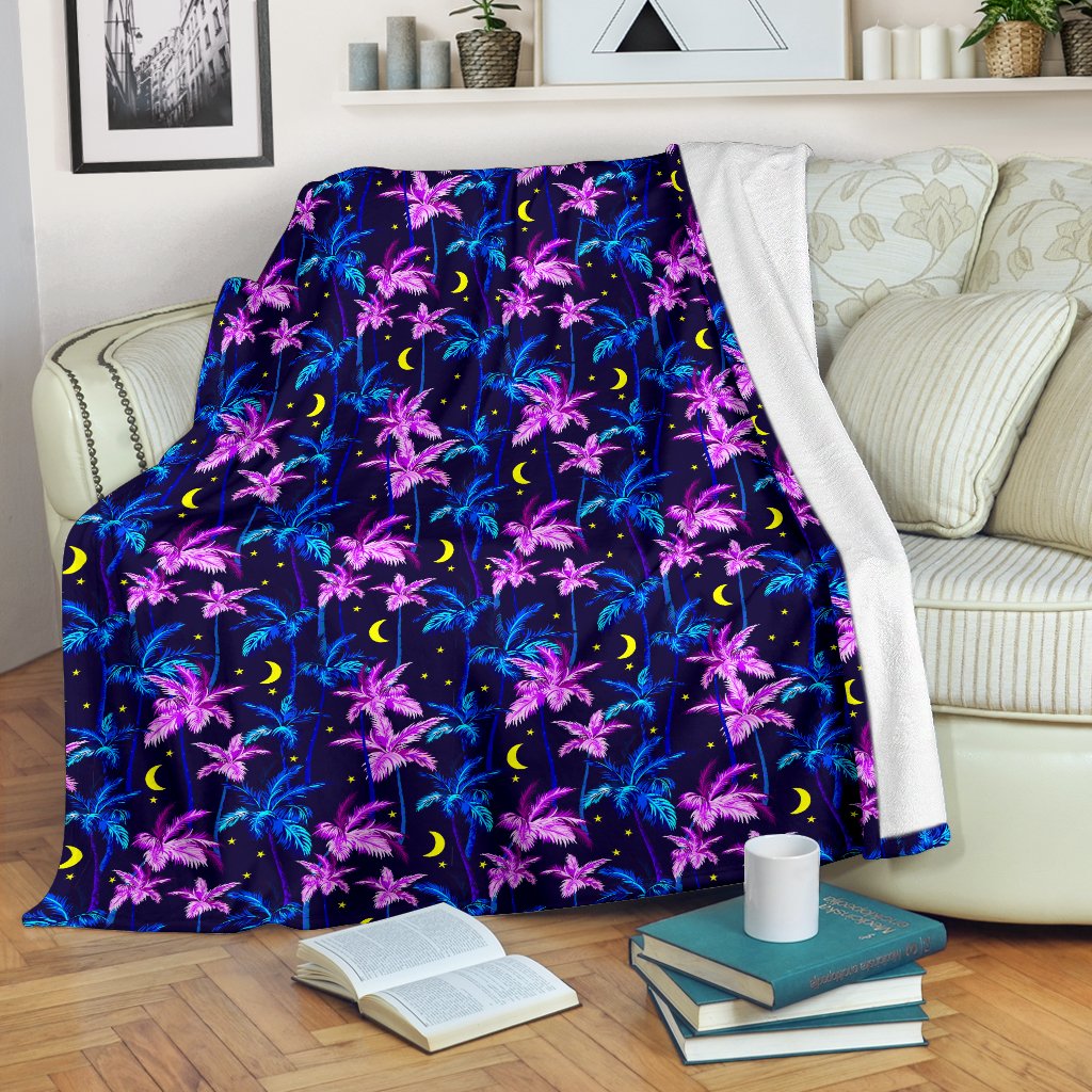 Palm Tree Night Scene Design Print Fleece Blanket
