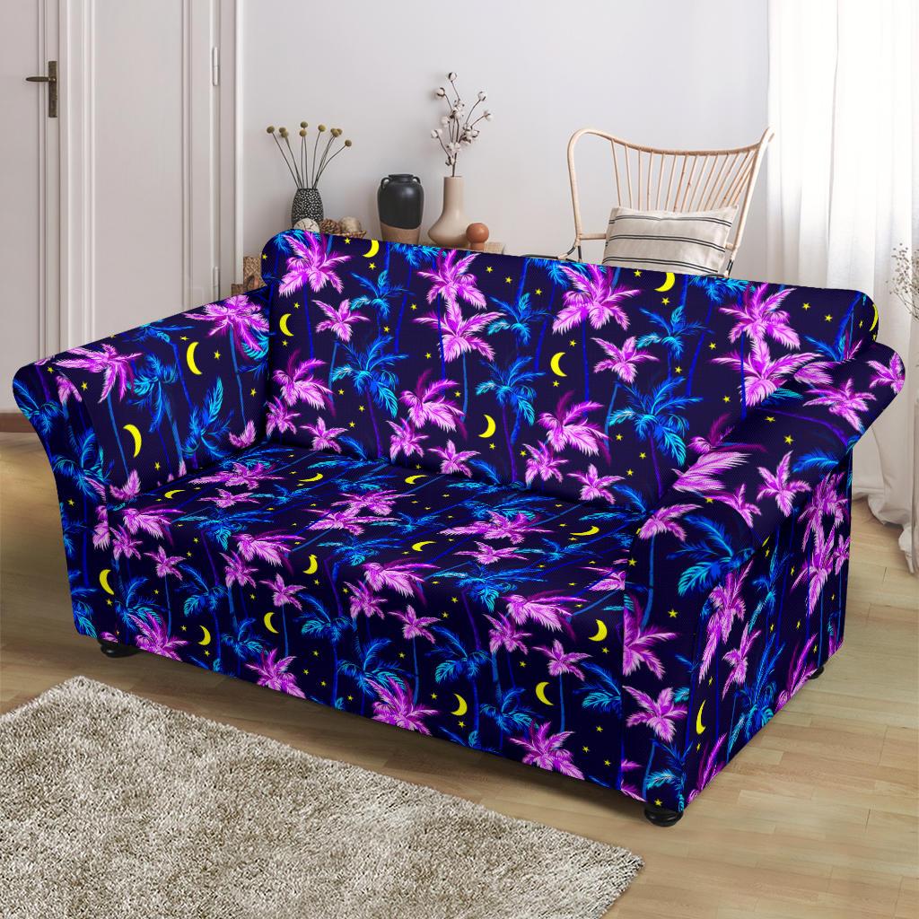Palm Tree Night Scene Design Print Loveseat Slipcover-JTAMIGO.COM