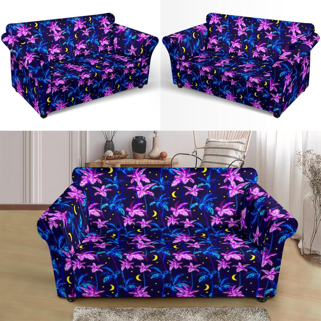 Palm Tree Night Scene Design Print Loveseat Slipcover-JTAMIGO.COM