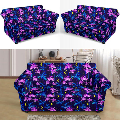 Palm Tree Night Scene Design Print Loveseat Slipcover-JTAMIGO.COM