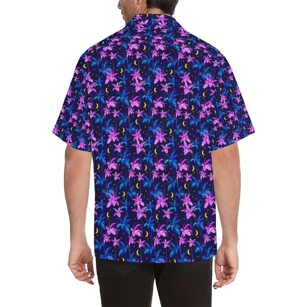 Palm Tree Night Scene Design Print Men Aloha Hawaiian Shirt