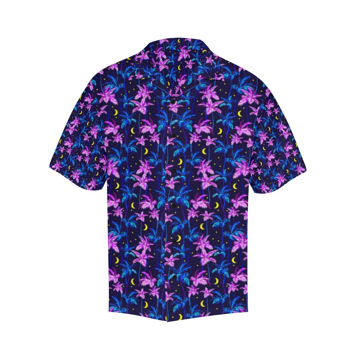 Palm Tree Night Scene Design Print Men Aloha Hawaiian Shirt