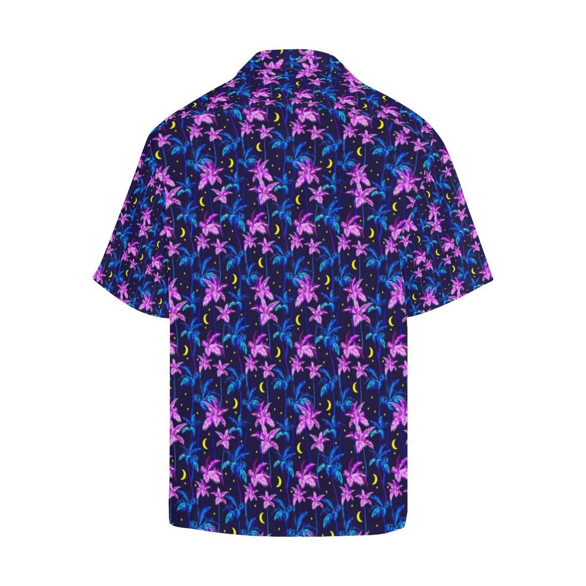 Palm Tree Night Scene Design Print Men Aloha Hawaiian Shirt
