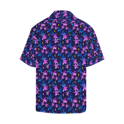 Palm Tree Night Scene Design Print Men Aloha Hawaiian Shirt