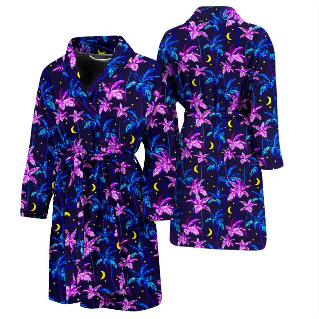 Palm Tree Night Scene Design Print Men Bath Robe-JTAMIGO.COM