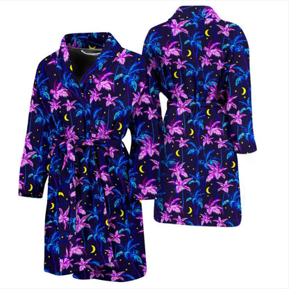 Palm Tree Night Scene Design Print Men Bath Robe-JTAMIGO.COM