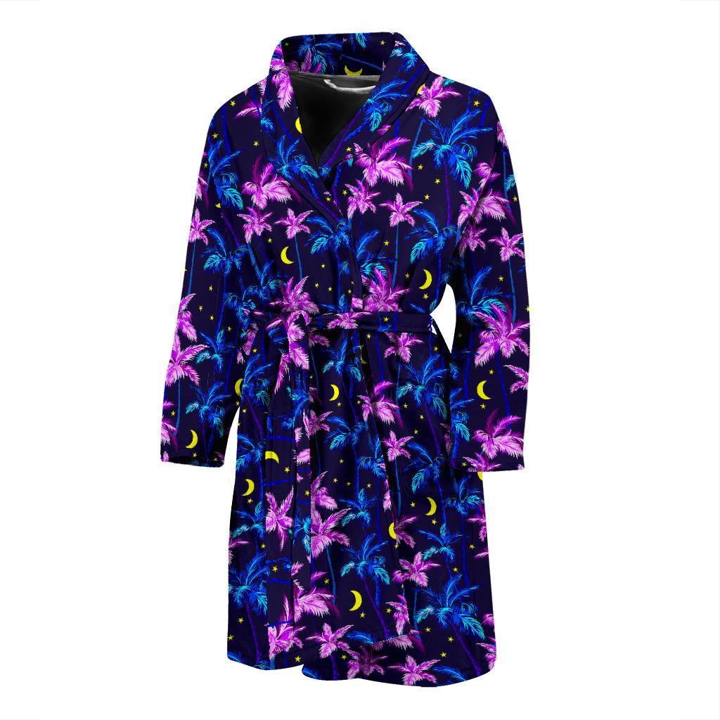 Palm Tree Night Scene Design Print Men Bath Robe-JTAMIGO.COM
