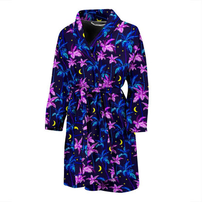 Palm Tree Night Scene Design Print Men Bath Robe-JTAMIGO.COM