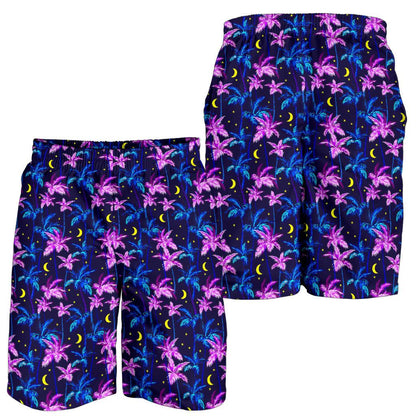 Palm Tree Night Scene Design Print Mens Shorts-JTAMIGO.COM