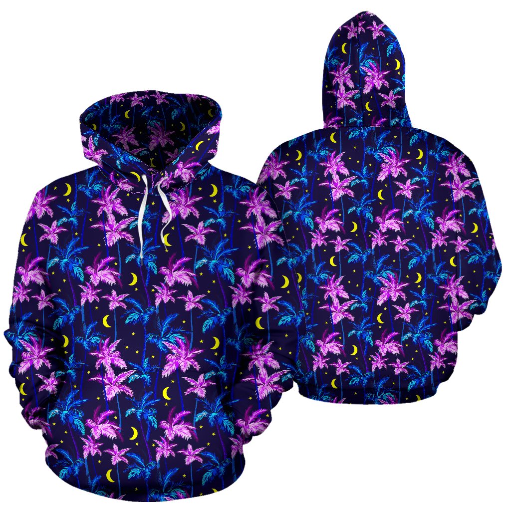 Palm Tree Night Scene Design Print Pullover Hoodie