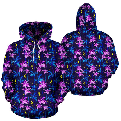 Palm Tree Night Scene Design Print Pullover Hoodie