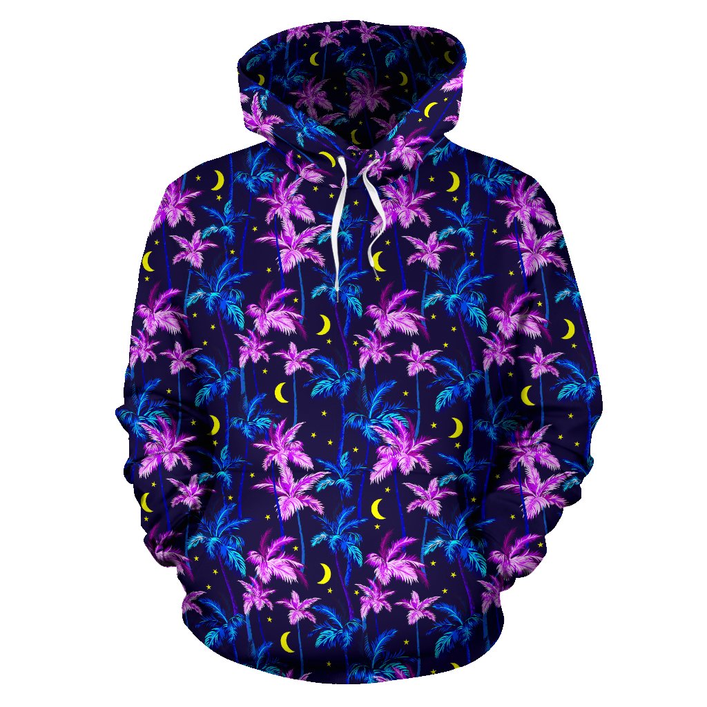Palm Tree Night Scene Design Print Pullover Hoodie