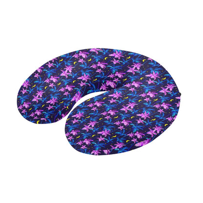 Palm Tree Night Scene Design Print U-Shaped Travel Neck Pillow-JTAMIGO.COM