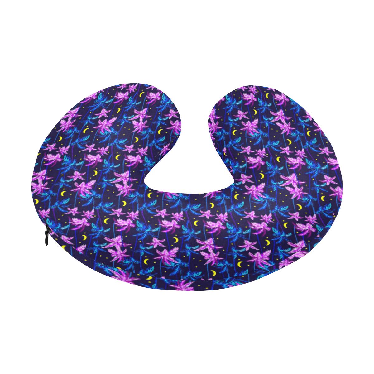Palm Tree Night Scene Design Print U-Shaped Travel Neck Pillow-JTAMIGO.COM