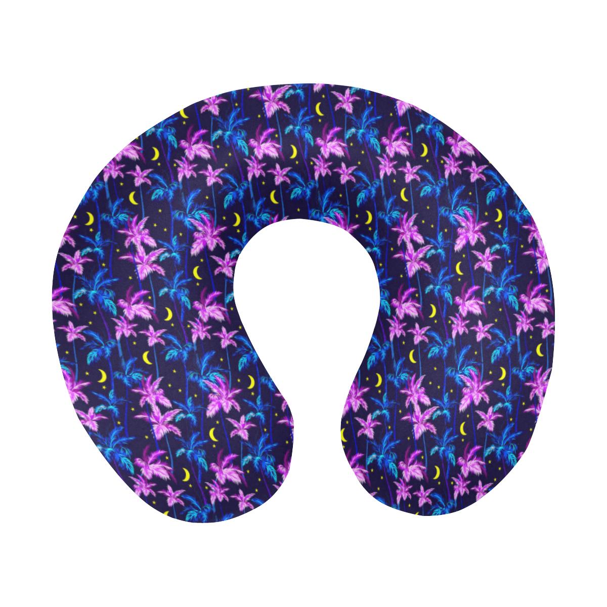 Palm Tree Night Scene Design Print U-Shaped Travel Neck Pillow-JTAMIGO.COM