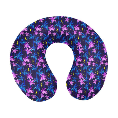 Palm Tree Night Scene Design Print U-Shaped Travel Neck Pillow-JTAMIGO.COM