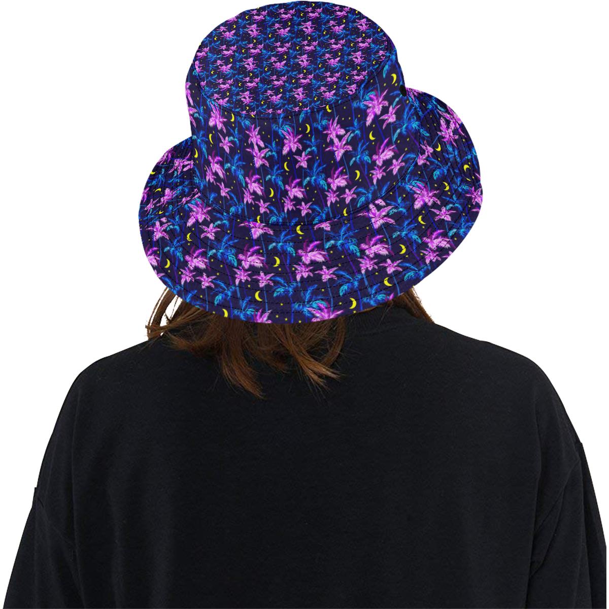 Palm Tree Night Scene Design Print Unisex Bucket Hat