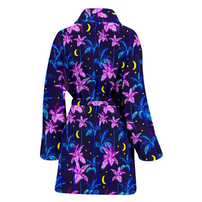 Palm Tree Night Scene Design Print Women Bath Robe-JTAMIGO.COM
